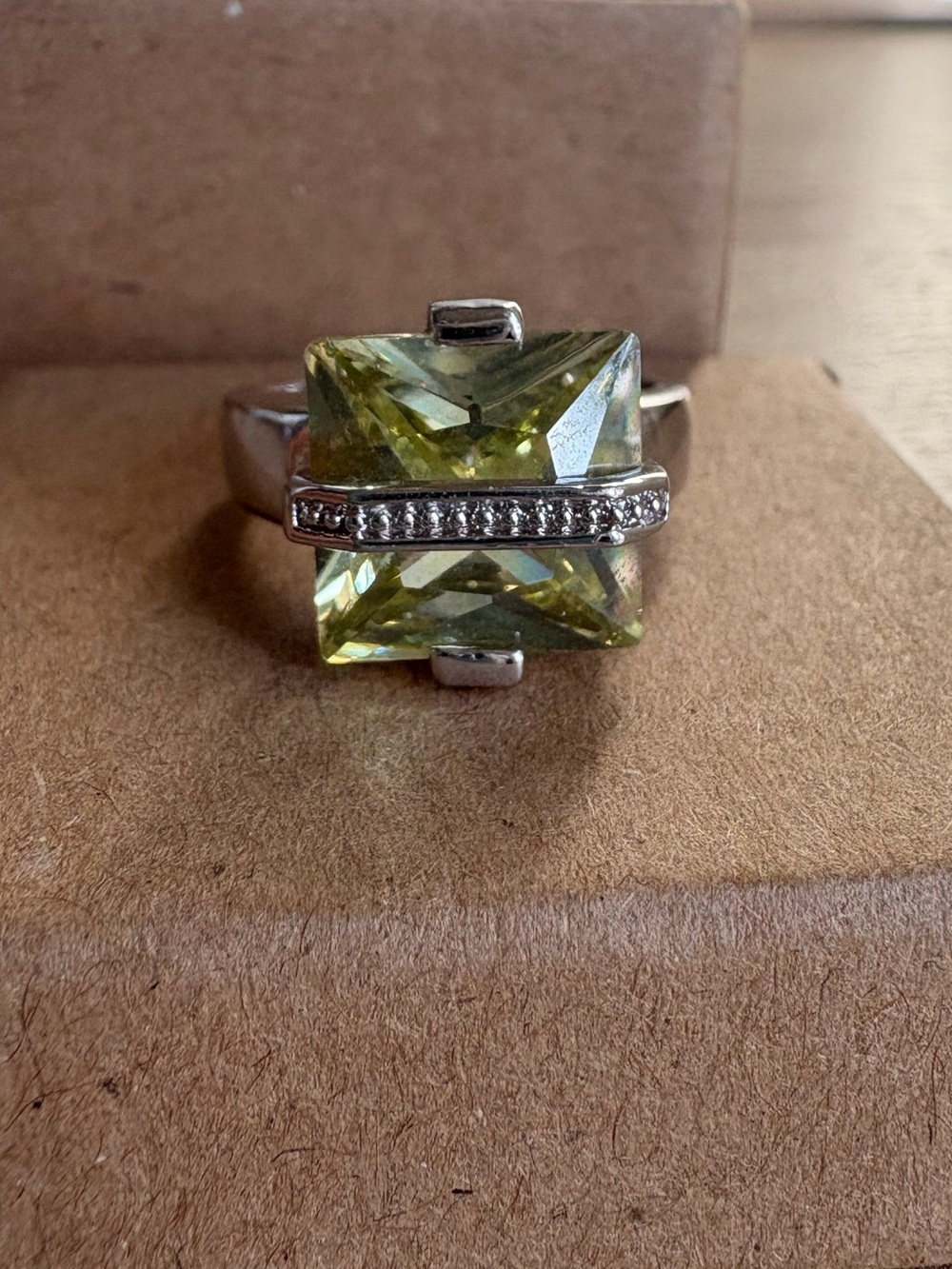 Green Gemstone Ring with Pavé Accent